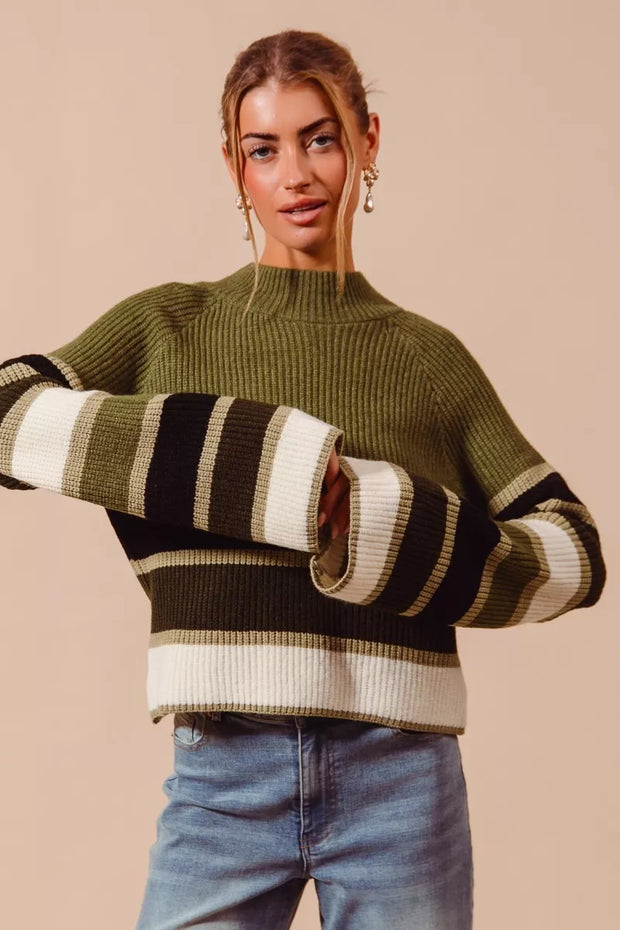 SO ME Multi Color Striped Mock Neck Sweater-Sweaters-Trendsi-[option4]-[option5]-[option6]-[option7]-[option8]-Shop-Boutique-Clothing-for-Women-Online