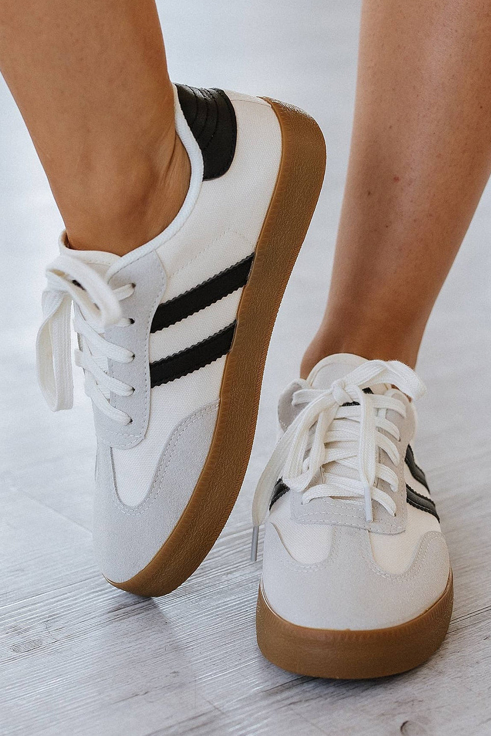 Striped Lace Up Flat Sneakers-Sneakers-Shewin-White-35-[option4]-[option5]-[option6]-[option7]-[option8]-Shop-Boutique-Clothing-for-Women-Online