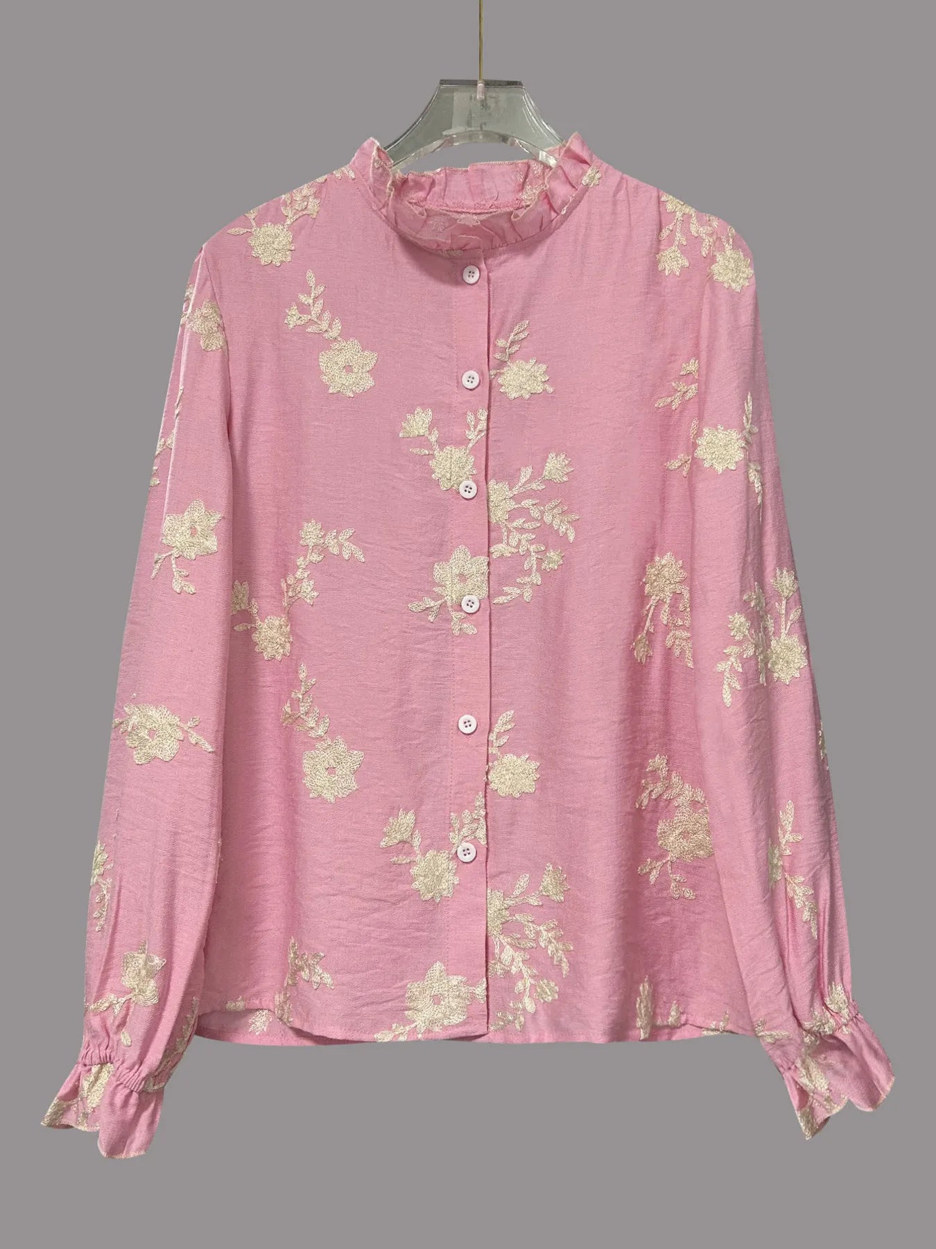 Flower Button Up Long Sleeve Shirt-Tops-Trendsi-[option4]-[option5]-[option6]-[option7]-[option8]-Shop-Boutique-Clothing-for-Women-Online