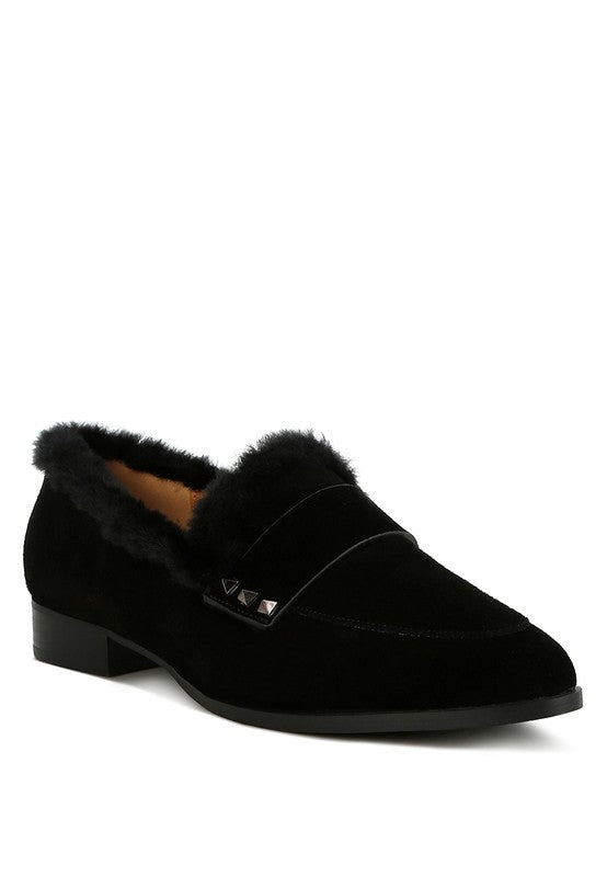 Allie Fur Trim Genuine Suede Loafers-Rag Company-Black-US-5 / UK-3 / EU-36-[option4]-[option5]-[option6]-[option7]-[option8]-Shop-Boutique-Clothing-for-Women-Online