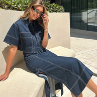 High-Waist Side Slit Contrast Stitch Denim Maxi Skirt-Skirts-Trendsi-[option4]-[option5]-[option6]-[option7]-[option8]-Shop-Boutique-Clothing-for-Women-Online