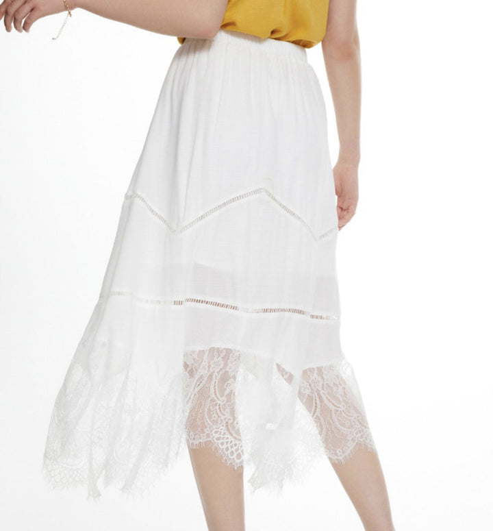 White Lace Asymmetrical Hem Maxi Skirt-Skirts-Kiwidrop-[option4]-[option5]-[option6]-[option7]-[option8]-Shop-Boutique-Clothing-for-Women-Online