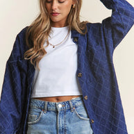 J.NNA Rhombus Stitched Button Up Denim Shacket-Womens Outerwear/Shacket-Trendsi-[option4]-[option5]-[option6]-[option7]-[option8]-Shop-Boutique-Clothing-for-Women-Online