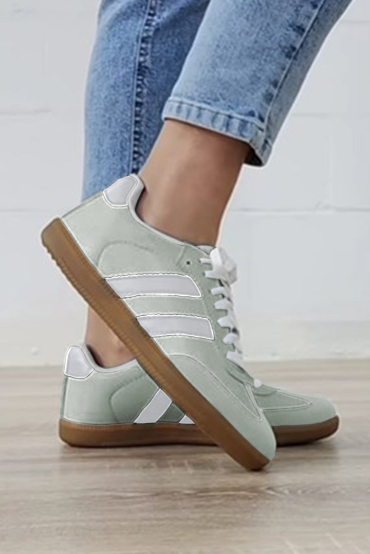 Striped Lace Up Flat Sneakers-Sneakers-Shewin-[option4]-[option5]-[option6]-[option7]-[option8]-Shop-Boutique-Clothing-for-Women-Online