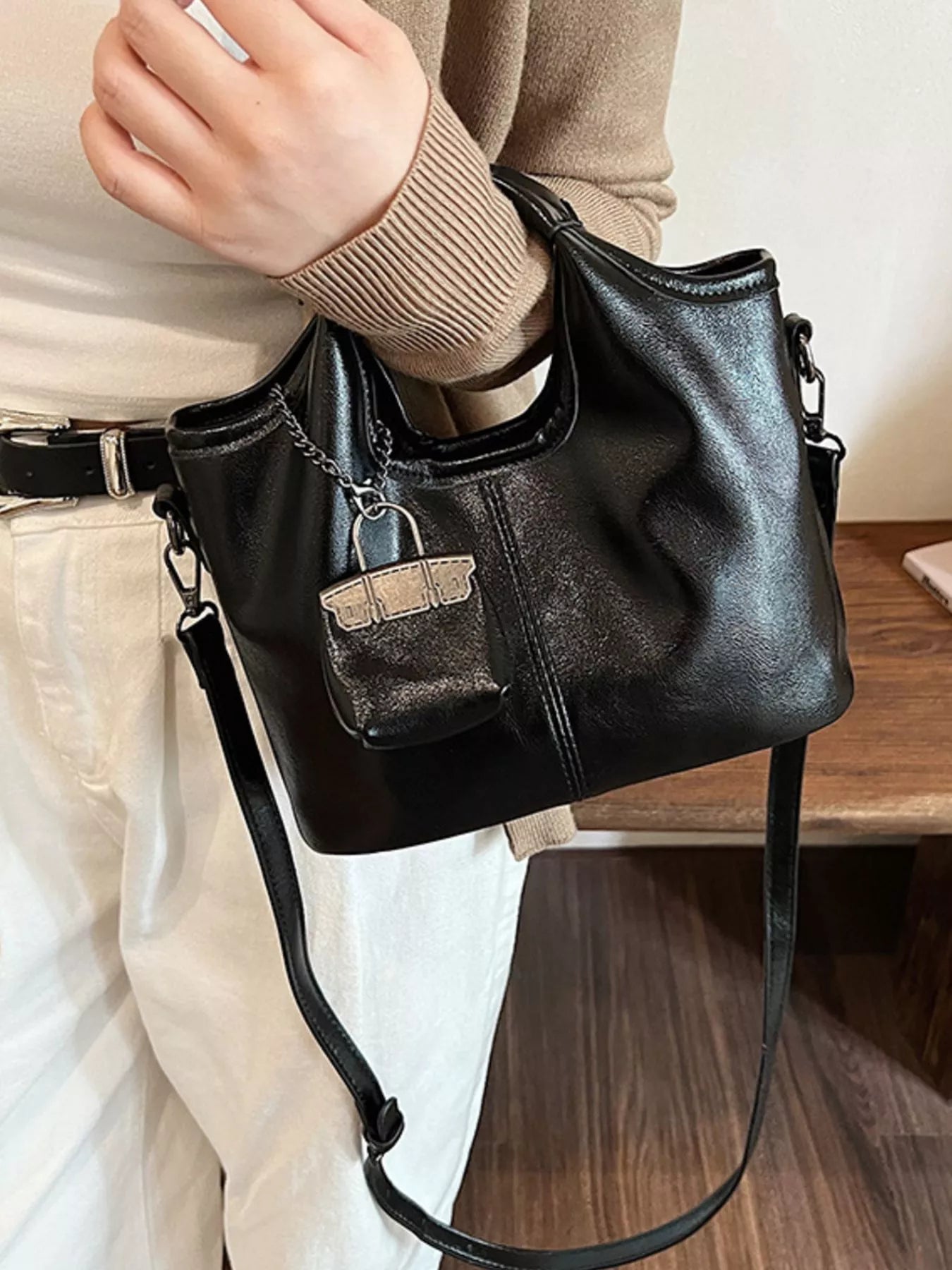 Leather Crossbody Bag with Charm-handbag-Trendsi-[option4]-[option5]-[option6]-[option7]-[option8]-Shop-Boutique-Clothing-for-Women-Online