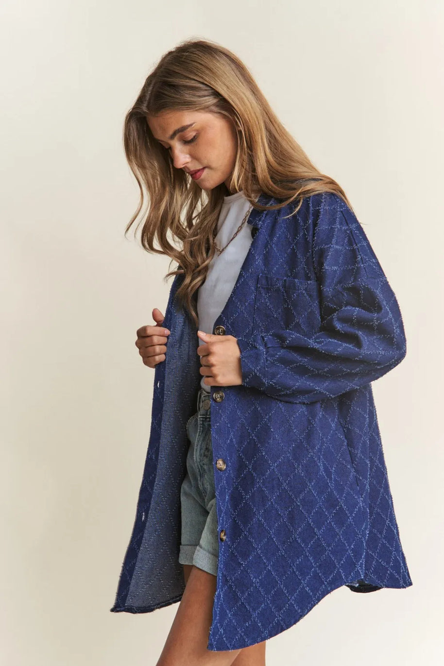 J.NNA Rhombus Stitched Button Up Denim Shacket-Womens Outerwear/Shacket-Trendsi-[option4]-[option5]-[option6]-[option7]-[option8]-Shop-Boutique-Clothing-for-Women-Online