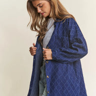 J.NNA Rhombus Stitched Button Up Denim Shacket-Womens Outerwear/Shacket-Trendsi-[option4]-[option5]-[option6]-[option7]-[option8]-Shop-Boutique-Clothing-for-Women-Online