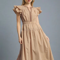 Umgee Ruffled Cap Sleeve Midi Dress with Contrast Trim Detail-Dresses-Trendsi-[option4]-[option5]-[option6]-[option7]-[option8]-Shop-Boutique-Clothing-for-Women-Online