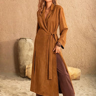 Slit Tied Collared Neck Longline Coat-Coats & Jackets-Trendsi-[option4]-[option5]-[option6]-[option7]-[option8]-Shop-Boutique-Clothing-for-Women-Online