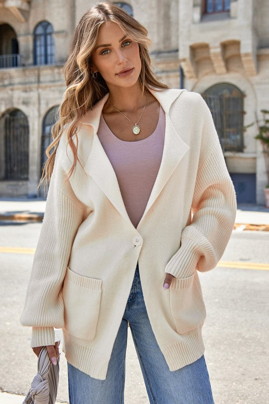 Solid Lapel Collar Single Button Sweater Cardigan-JUNIPER BLVD-[option4]-[option5]-[option6]-[option7]-[option8]-Shop-Boutique-Clothing-for-Women-Online