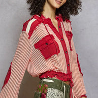 POL Texture Woven Button Down Hooded Shirt with Drawstring Hem-Shirts-Trendsi-[option4]-[option5]-[option6]-[option7]-[option8]-Shop-Boutique-Clothing-for-Women-Online