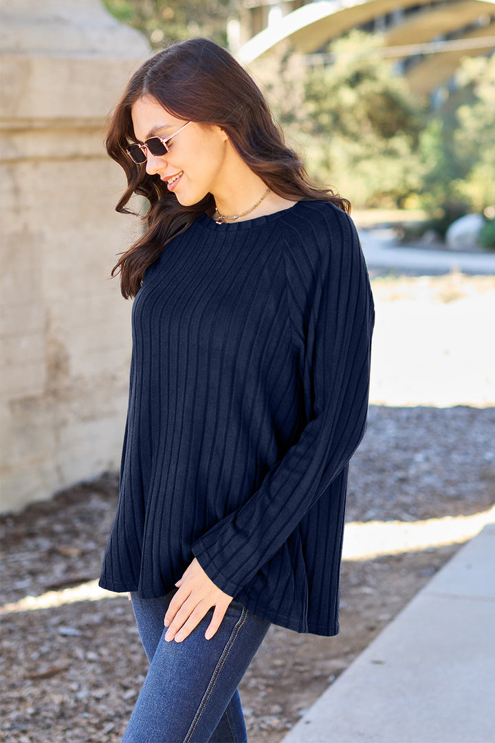 Basic Bae Ribbed Round Neck Long Sleeve Knit Top-Trendsi-[option4]-[option5]-[option6]-[option7]-[option8]-Shop-Boutique-Clothing-for-Women-Online