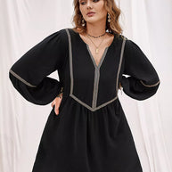 Plus Size Notched Balloon Sleeve Mini Dress-Dresses-Trendsi-[option4]-[option5]-[option6]-[option7]-[option8]-Shop-Boutique-Clothing-for-Women-Online