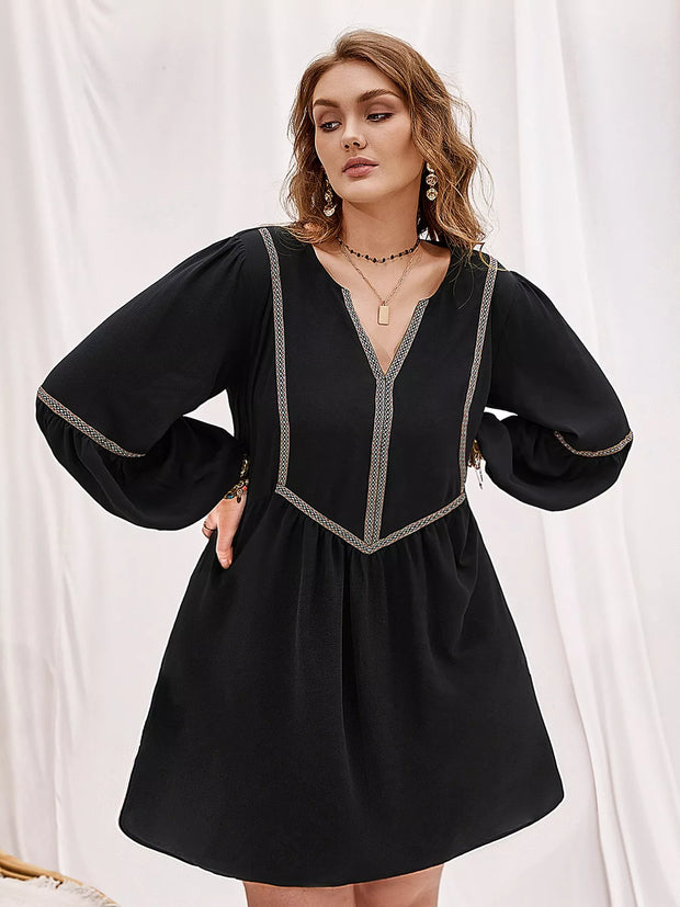 Plus Size Notched Balloon Sleeve Mini Dress-Dresses-Trendsi-[option4]-[option5]-[option6]-[option7]-[option8]-Shop-Boutique-Clothing-for-Women-Online