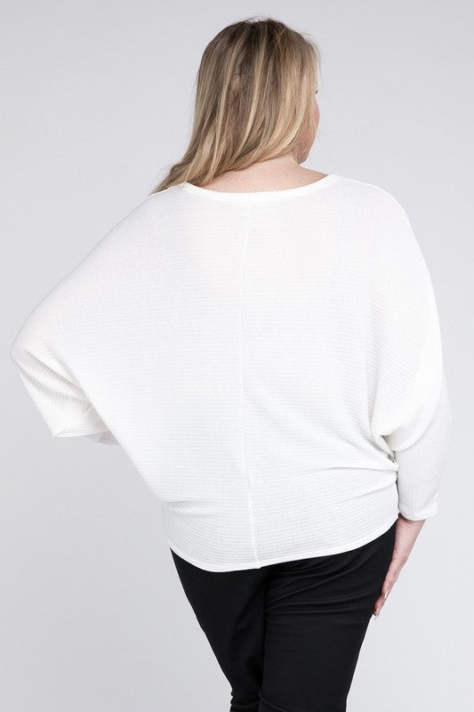 Zenana Plus Ribbed Batwing Long Sleeve Boat Neck Sweater-ZENANA-[option4]-[option5]-[option6]-[option7]-[option8]-Shop-Boutique-Clothing-for-Women-Online