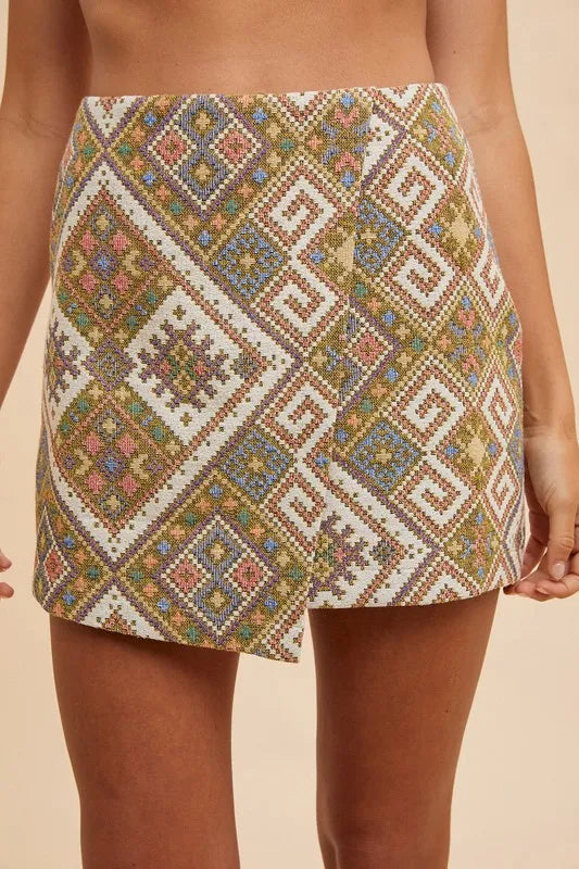 Annie Wear Ethic Woven Jacquard Wrap Mini Skirt-Skirts-Trendsi-[option4]-[option5]-[option6]-[option7]-[option8]-Shop-Boutique-Clothing-for-Women-Online