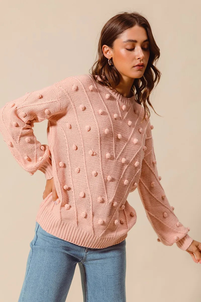 SO ME Pom Pom Textured Knit Sweater Top-Sweater-Trendsi-[option4]-[option5]-[option6]-[option7]-[option8]-Shop-Boutique-Clothing-for-Women-Online