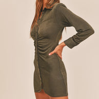 MABLE Front Ruched Button-Down Skinny Mini Shirt Dress-Dresses-Trendsi-[option4]-[option5]-[option6]-[option7]-[option8]-Shop-Boutique-Clothing-for-Women-Online