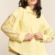 J.NNA Button Down Lace Long Sleeve Waffle Shirt-Blouses-Trendsi-[option4]-[option5]-[option6]-[option7]-[option8]-Shop-Boutique-Clothing-for-Women-Online