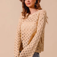 SO ME Geometric Pattern Open Knit Lightweight Sweater-Sweaters-Trendsi-[option4]-[option5]-[option6]-[option7]-[option8]-Shop-Boutique-Clothing-for-Women-Online
