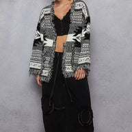 POL Open Front Geometric Print Cardigan with Fringe Detail-Cardigan-Trendsi-[option4]-[option5]-[option6]-[option7]-[option8]-Shop-Boutique-Clothing-for-Women-Online