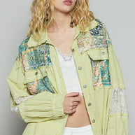 POL Printed Woven Mix Raw Hem Jacket with Lace Detail-Jacket-Trendsi-[option4]-[option5]-[option6]-[option7]-[option8]-Shop-Boutique-Clothing-for-Women-Online