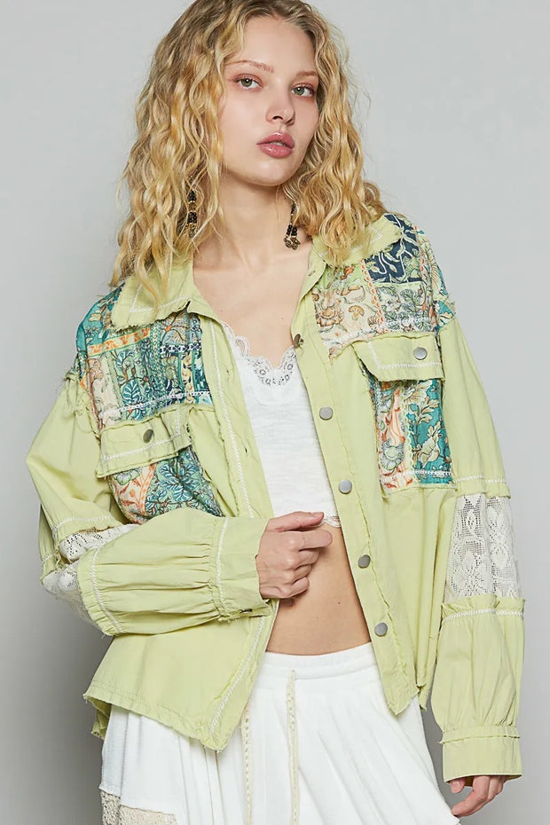 POL Printed Woven Mix Raw Hem Jacket with Lace Detail-Jacket-Trendsi-[option4]-[option5]-[option6]-[option7]-[option8]-Shop-Boutique-Clothing-for-Women-Online