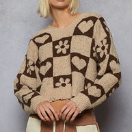 POL V-Neck Heart Pattern Checkered Sweater-Sweaters-Trendsi-[option4]-[option5]-[option6]-[option7]-[option8]-Shop-Boutique-Clothing-for-Women-Online