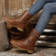 Round Toe Lace Up Block Heels Boots-110 Fashion Boots-Trendsi-[option4]-[option5]-[option6]-[option7]-[option8]-Shop-Boutique-Clothing-for-Women-Online