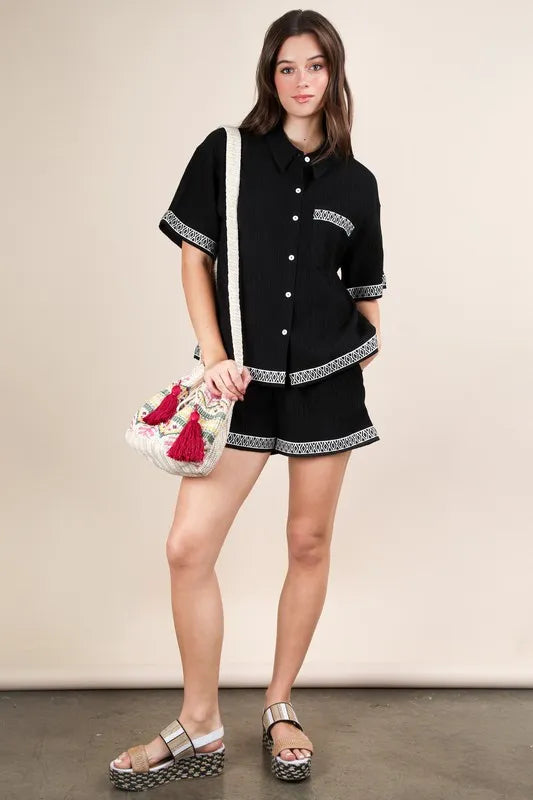 VERY J Crinkled Woven Shirt Top & Shorts Set-2 piece set-Trendsi-[option4]-[option5]-[option6]-[option7]-[option8]-Shop-Boutique-Clothing-for-Women-Online