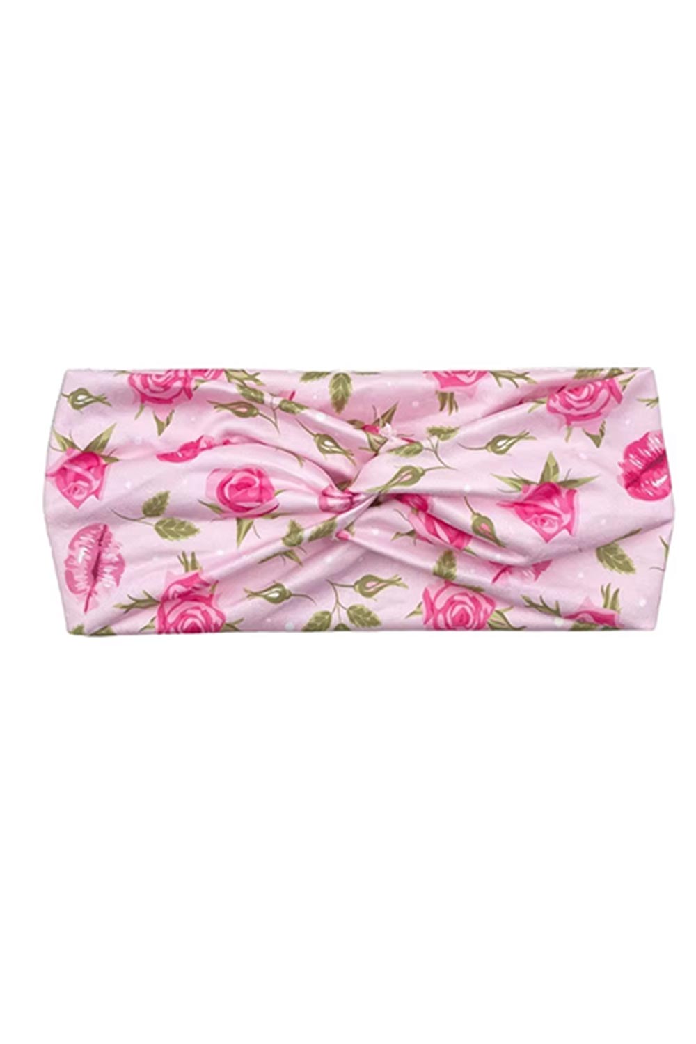 Pink Floral & Lips Print Valentine Twist Headband-accessor-Jane Claire-One Size Fits All-[option4]-[option5]-[option6]-[option7]-[option8]-Shop-Boutique-Clothing-for-Women-Online