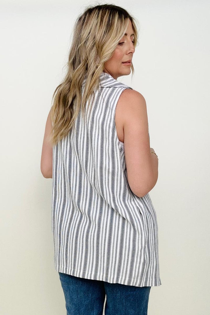 Cozy Co Linen Blend Striped Sleeveless Cardigan Vest-Blouses-Kiwidrop-[option4]-[option5]-[option6]-[option7]-[option8]-Shop-Boutique-Clothing-for-Women-Online