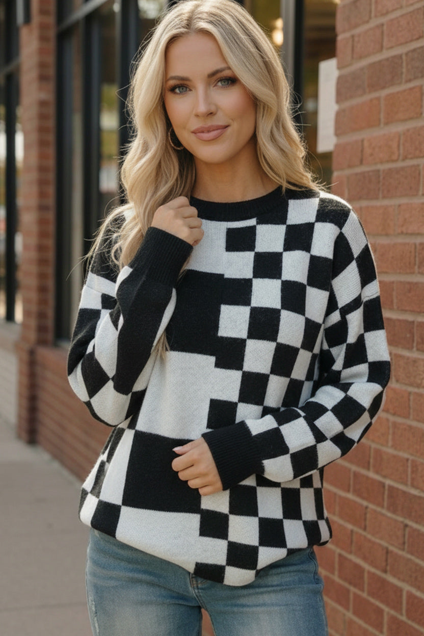 Pixel Perfect Black and White Pullover-Haptics-[option4]-[option5]-[option6]-[option7]-[option8]-Shop-Boutique-Clothing-for-Women-Online