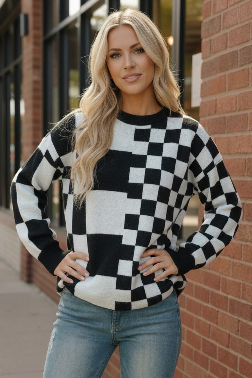 Pixel Perfect Black and White Pullover-Haptics-[option4]-[option5]-[option6]-[option7]-[option8]-Shop-Boutique-Clothing-for-Women-Online