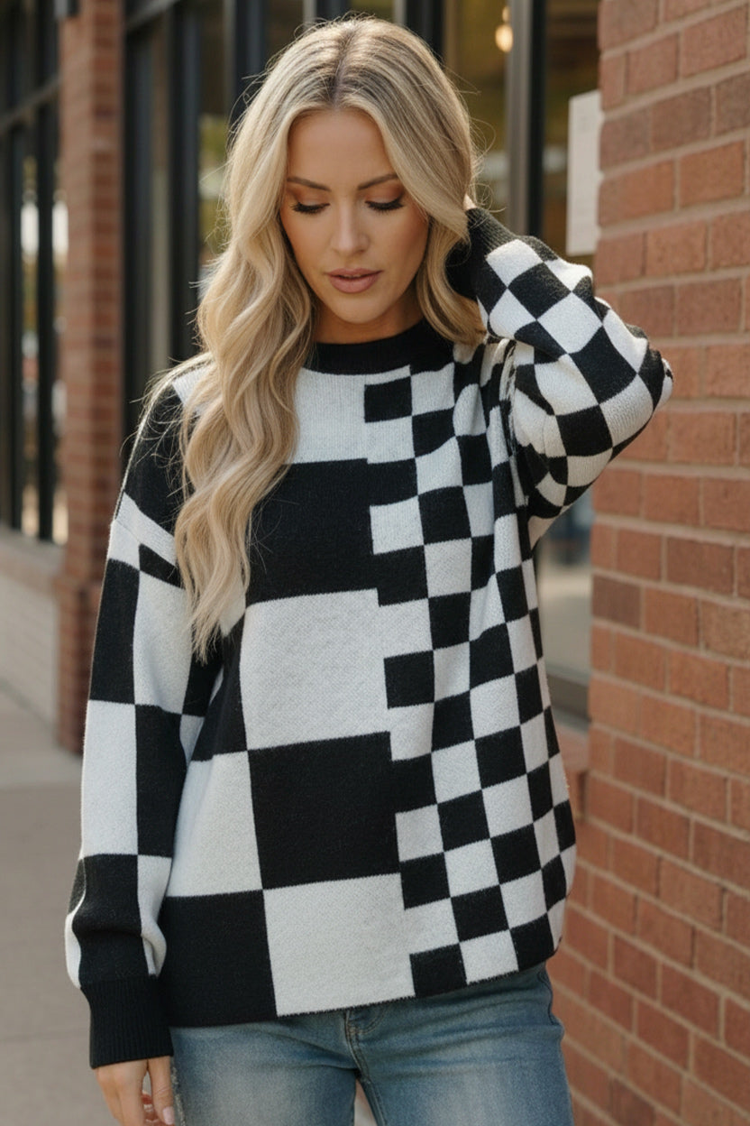 Pixel Perfect Black and White Pullover-Haptics-[option4]-[option5]-[option6]-[option7]-[option8]-Shop-Boutique-Clothing-for-Women-Online