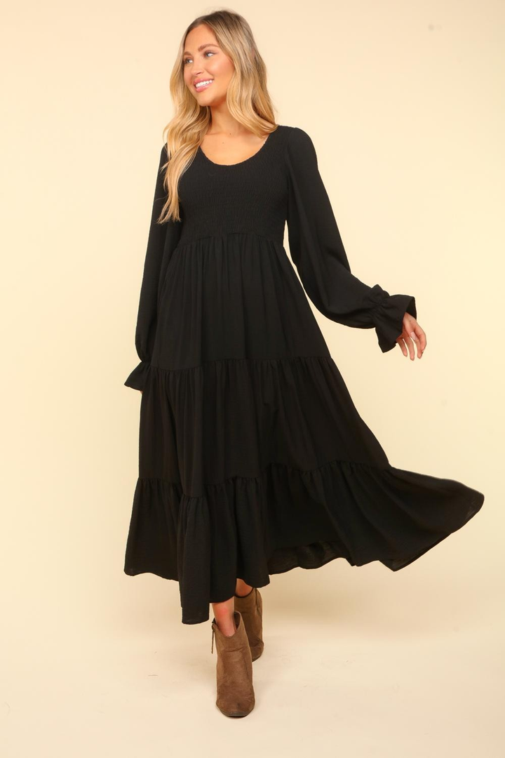 Smocking Maxi Woven Dress with Side Pockets in Black-Womens-Ave Shops-[option4]-[option5]-[option6]-[option7]-[option8]-Shop-Boutique-Clothing-for-Women-Online