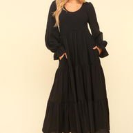 Smocking Maxi Woven Dress with Side Pockets in Black-Womens-Ave Shops-[option4]-[option5]-[option6]-[option7]-[option8]-Shop-Boutique-Clothing-for-Women-Online