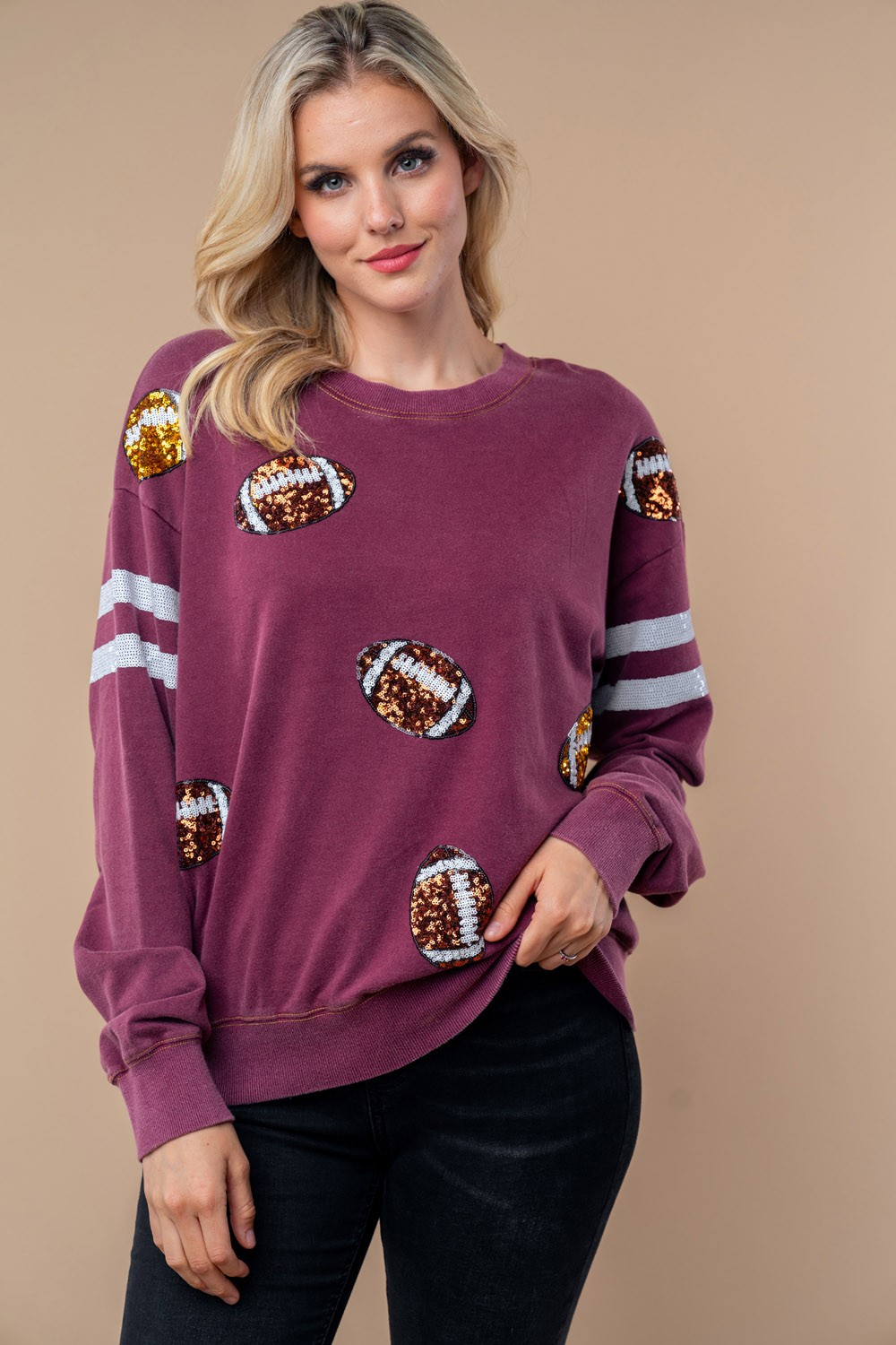 Sequin Football Long Sleeve Knit Top-Womens-Ave Shops-[option4]-[option5]-[option6]-[option7]-[option8]-Shop-Boutique-Clothing-for-Women-Online