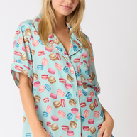 Poly Satin Macarons Printed Pajama Shirt-Tops-Ave Shops-[option4]-[option5]-[option6]-[option7]-[option8]-Shop-Boutique-Clothing-for-Women-Online