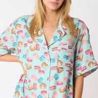 Poly Satin Macarons Printed Pajama Shirt-Tops-Ave Shops-[option4]-[option5]-[option6]-[option7]-[option8]-Shop-Boutique-Clothing-for-Women-Online