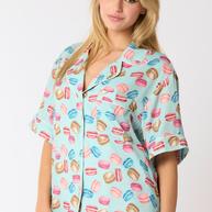 Poly Satin Macarons Printed Pajama Shirt-Tops-Ave Shops-[option4]-[option5]-[option6]-[option7]-[option8]-Shop-Boutique-Clothing-for-Women-Online