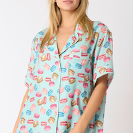 Poly Satin Macarons Printed Pajama Shirt-Tops-Ave Shops-[option4]-[option5]-[option6]-[option7]-[option8]-Shop-Boutique-Clothing-for-Women-Online
