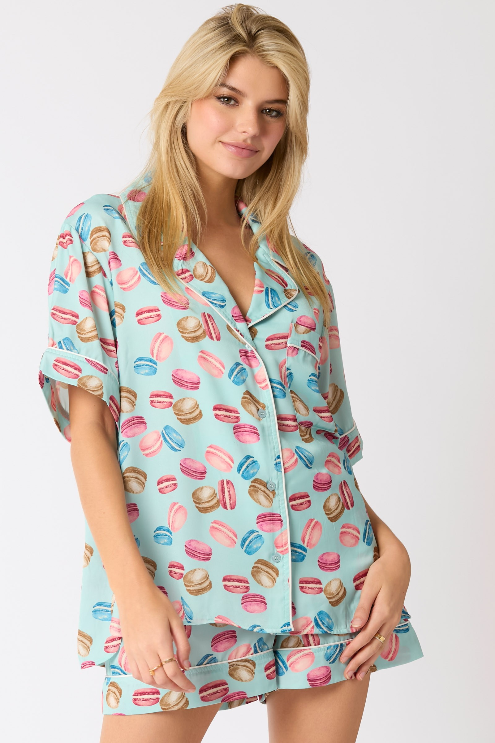Poly Satin Macarons Printed Pajama Shorts-Bottoms-Ave Shops-[option4]-[option5]-[option6]-[option7]-[option8]-Shop-Boutique-Clothing-for-Women-Online