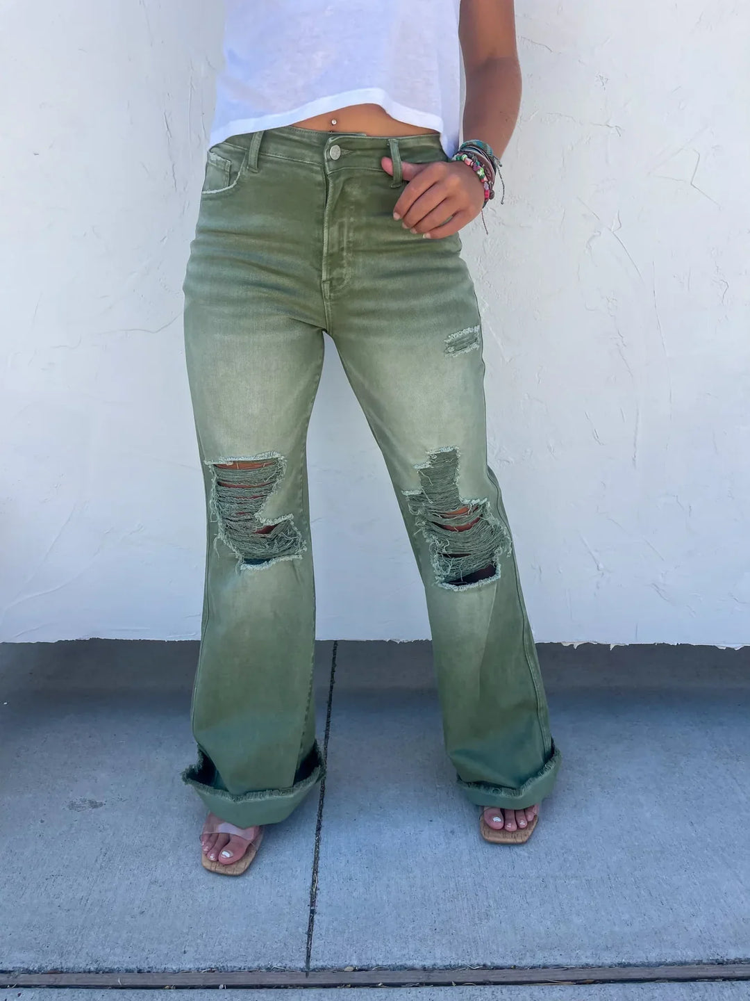 Blakeley Distressed Jeans In Olive and Camel-Preorder-Ave Shops-[option4]-[option5]-[option6]-[option7]-[option8]-Shop-Boutique-Clothing-for-Women-Online