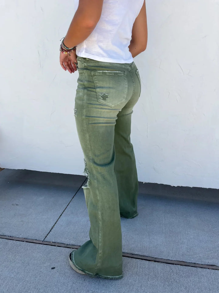 Blakeley Distressed Jeans In Olive and Camel-Preorder-Ave Shops-[option4]-[option5]-[option6]-[option7]-[option8]-Shop-Boutique-Clothing-for-Women-Online