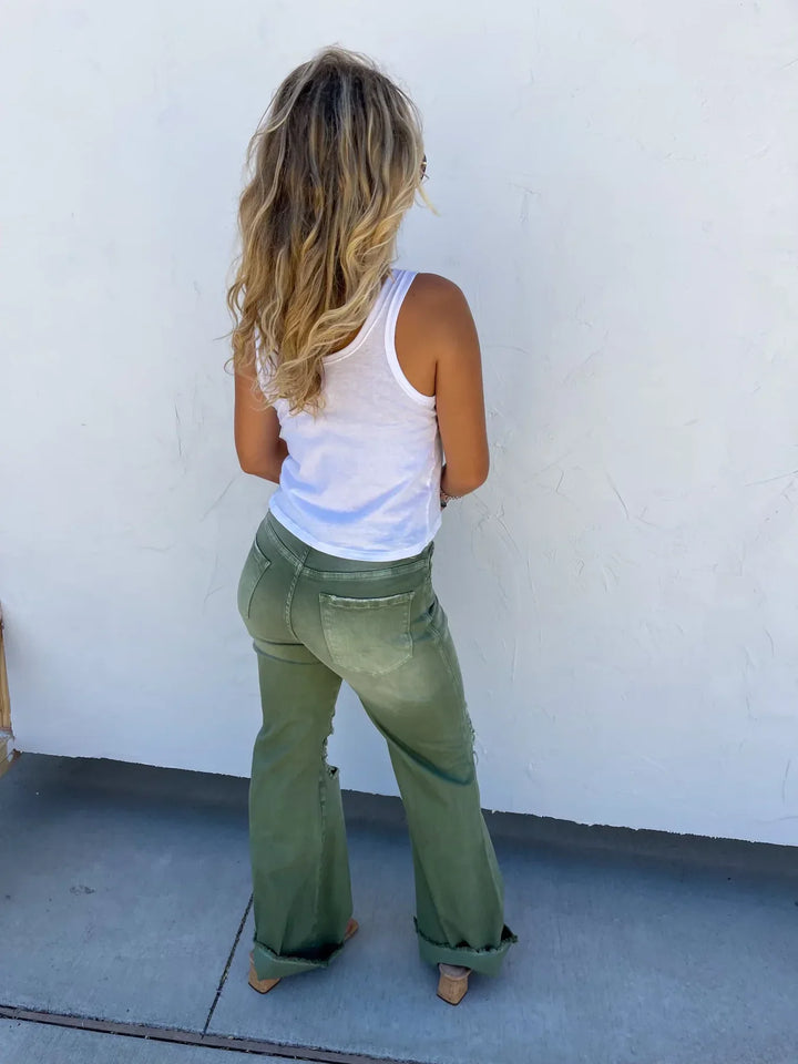 Blakeley Distressed Jeans In Olive and Camel-Preorder-Ave Shops-[option4]-[option5]-[option6]-[option7]-[option8]-Shop-Boutique-Clothing-for-Women-Online