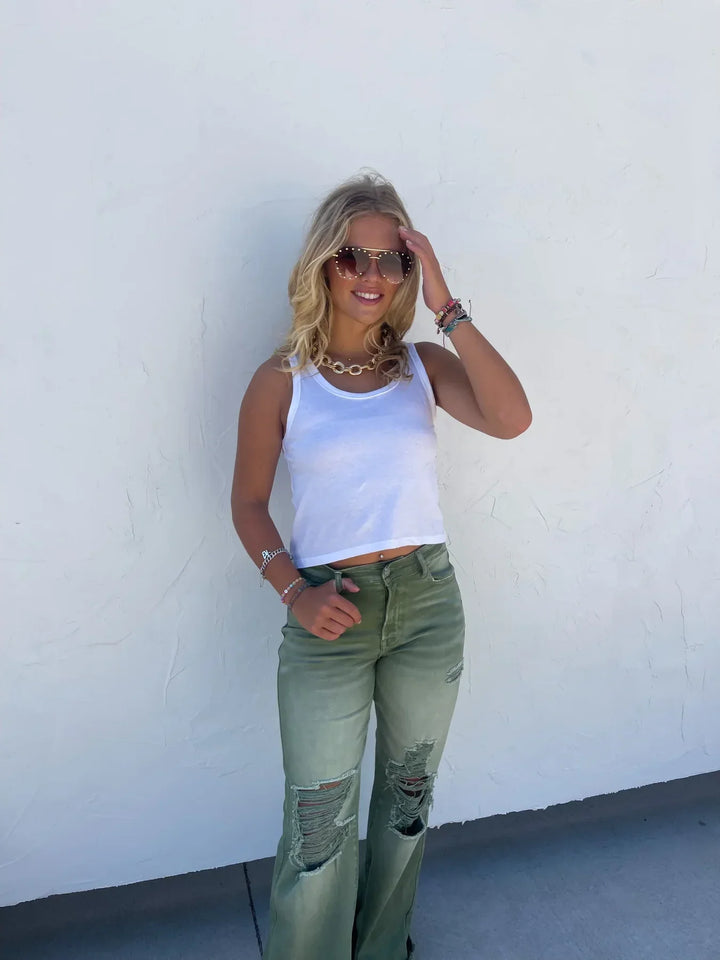 Blakeley Distressed Jeans In Olive and Camel-Preorder-Ave Shops-[option4]-[option5]-[option6]-[option7]-[option8]-Shop-Boutique-Clothing-for-Women-Online