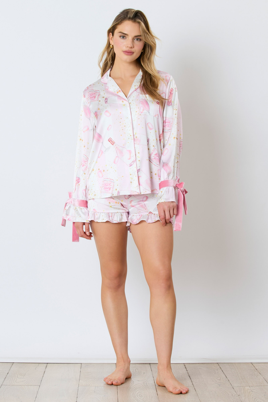 Satin Champagne Long Sleeve Pajama Top-Tops-Ave Shops-[option4]-[option5]-[option6]-[option7]-[option8]-Shop-Boutique-Clothing-for-Women-Online