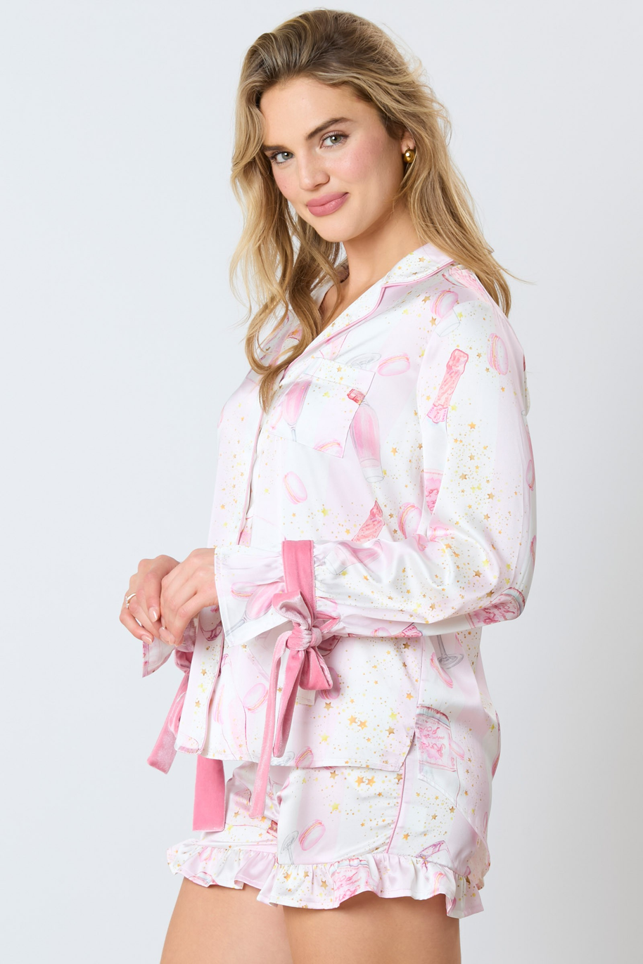 Satin Champagne Long Sleeve Pajama Top-Tops-Ave Shops-[option4]-[option5]-[option6]-[option7]-[option8]-Shop-Boutique-Clothing-for-Women-Online