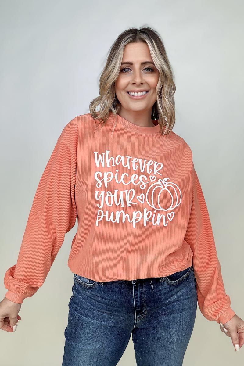 Whatever Spices Your Pumpkin Oversized Corduroy Graphic Sweatshirt-Sweatshirts-Kiwidrop-[option4]-[option5]-[option6]-[option7]-[option8]-Shop-Boutique-Clothing-for-Women-Online